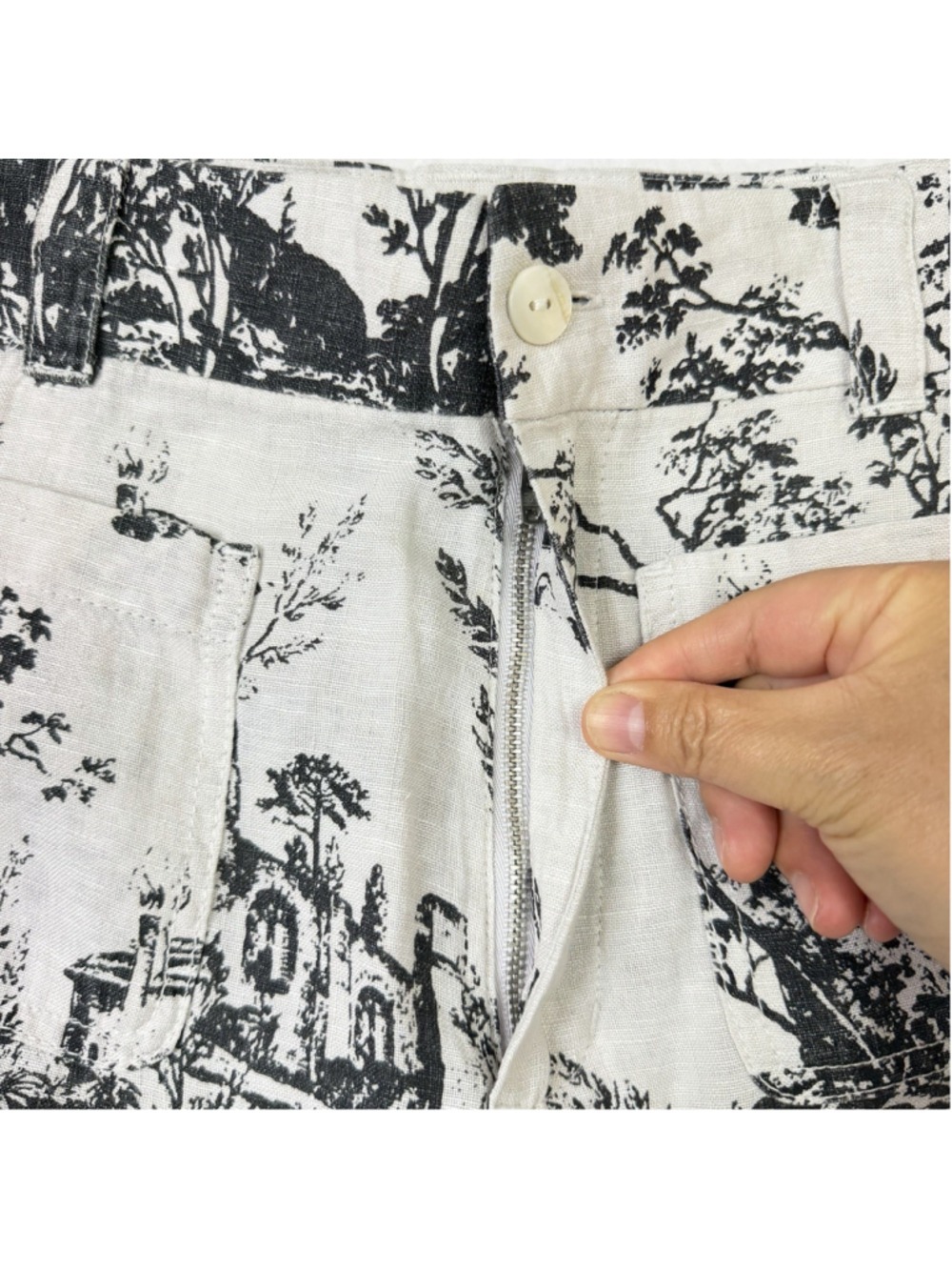 Joie Linen Lightweight Wide Leg Pants Size 8 Artist Painting Toile de Jouy Print - Picture 5 of 7